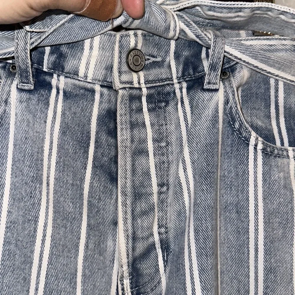 PACSUN 26 Vintage Wash Double White Stripe High Waisted Straight Leg Jeans